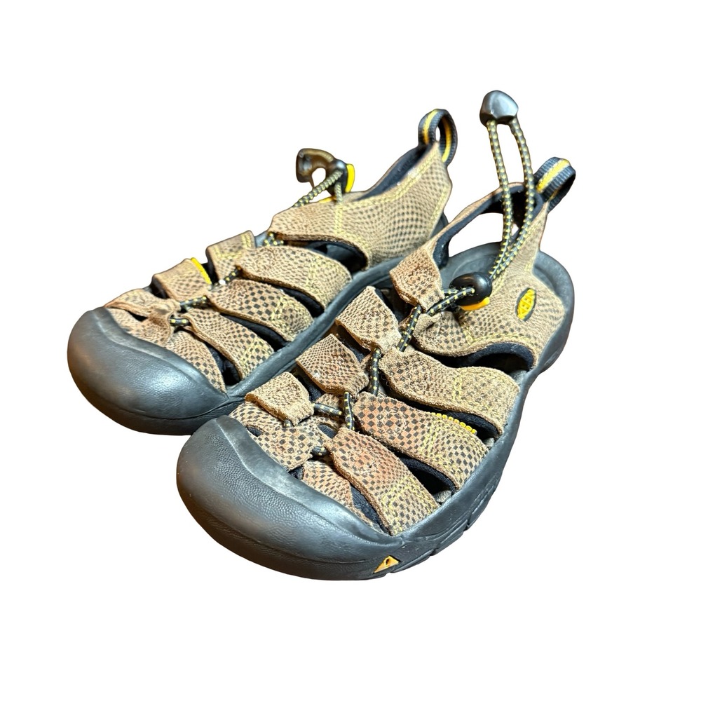 Keen Newport H2 Kids Waterproof Sandals Brown Black Checkered Bungee Shoes 1 Y